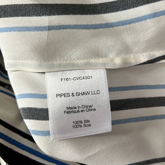 VERONICA BEARD Black/Blue/Ivory Striped Silk Poppy Blouse M - Picture 6 of 7